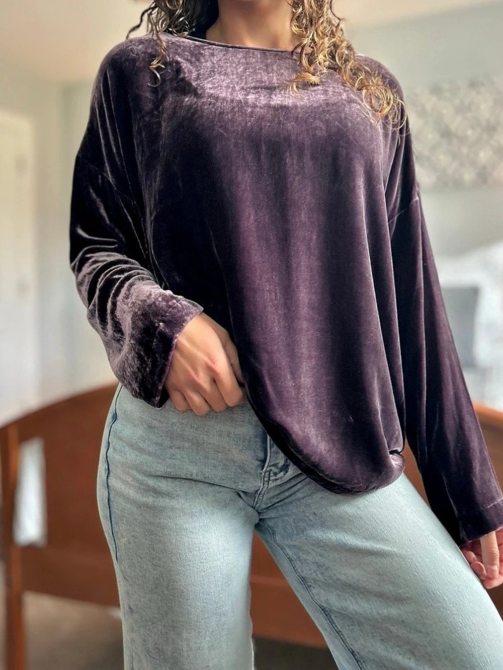 J Jill Velvet Long Sleeve Top Plum Large